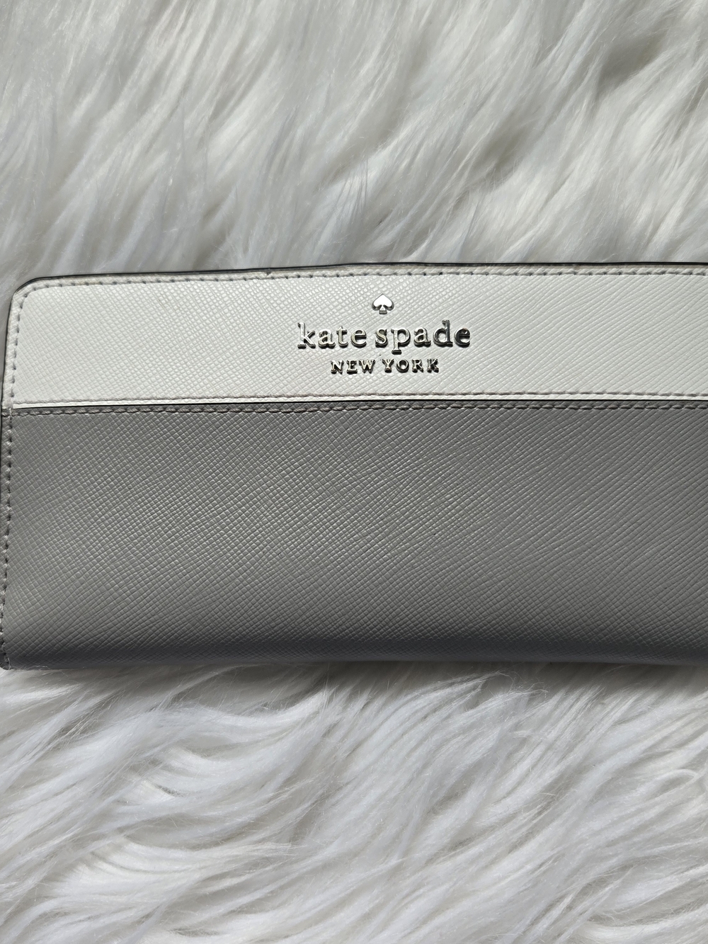 kate spade Two-Tone White and Light Gray Saffiano Wallet